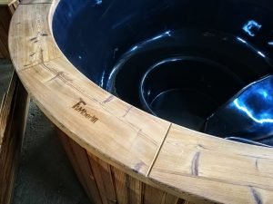 Utendørs badestamp med ekstern ovn svart glassfiber termotre (10)