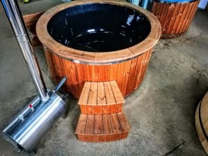 Utendørs badestamp med ekstern ovn svart glassfiber termotre (11)