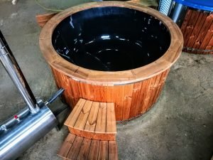 Utendørs badestamp med ekstern ovn svart glassfiber termotre (3)