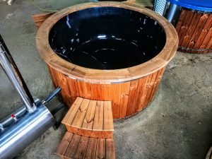 Utendørs badestamp med ekstern ovn svart glassfiber termotre (4)
