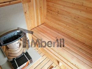 Utendørs barrel sauna med terrasse og Harvia elektrisk varmeovn (19)