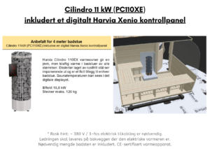 Cilindro 11 kW (PC110XE) inkludert et digitalt Harvia Xenio kontrollpanel rectangular
