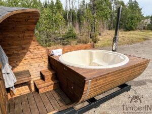 Utendørs badstuer sauna tønne med glassfiber badestamp (5)